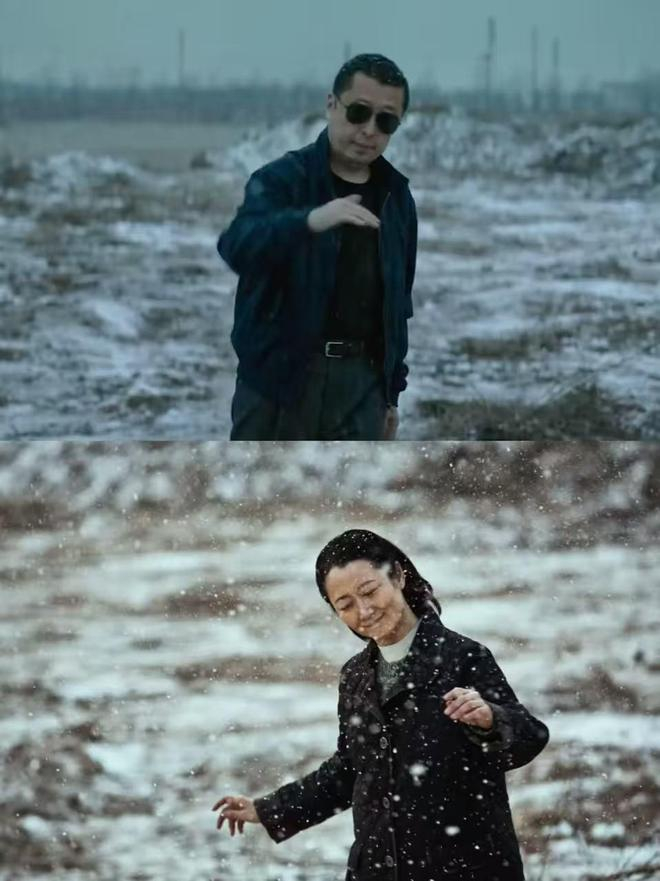 上图为AI生成的《贾科长Dance》，下图为电影《山河故人》剧照