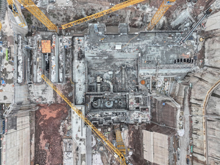 青峪口水库二期建设现场。中铁十一局青峪口水库项目部供图