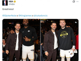 NBA官方晒德约科维奇与詹姆斯&东契奇合影：伟大！