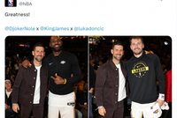NBA官方晒德约科维奇与詹姆斯&amp;东契奇合影：伟大！