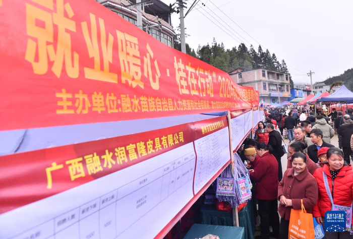 3月1日，在融水苗族自治县安太乡“十三坡会”上，人们在了解岗位需求信息。新华社记者 黄孝邦 摄