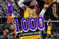 仅次于科比！湖人官推晒海报祝贺詹姆斯达成队史第二位1000+三分