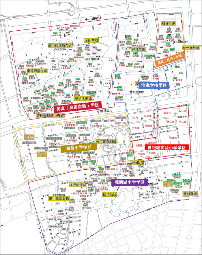 城区小学学区划分图。