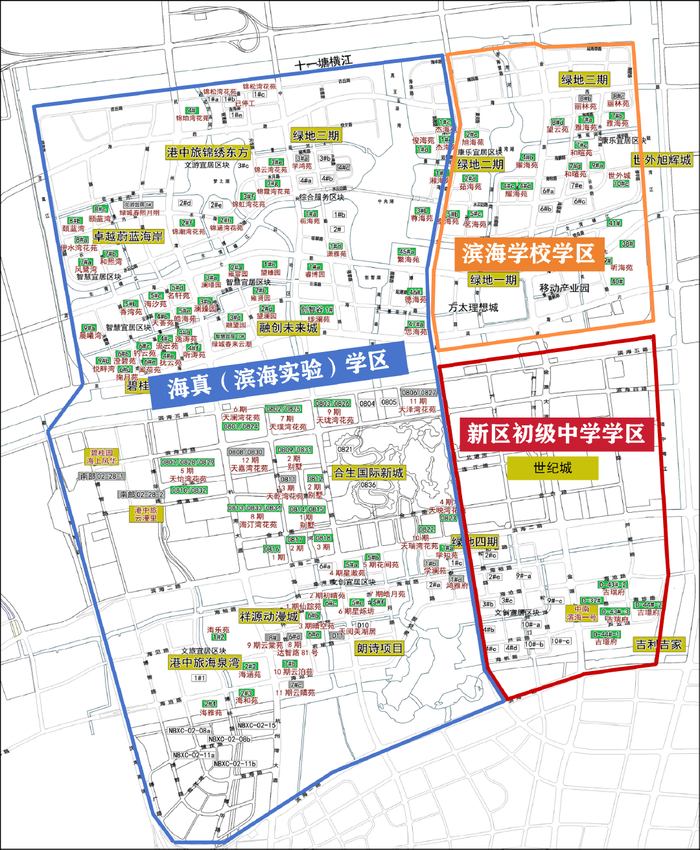 城区初中学区划分图。