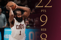 22分9板8助！骑士官方晒哈登数据海报：大胡子复出奉献了经典表演