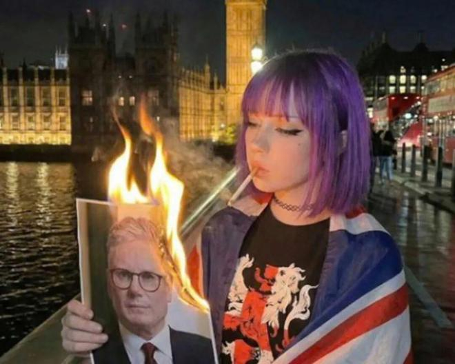 AI 作图：Amelia 用烟烧毁英国首相的照片｜图源：卫报