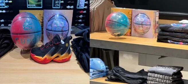 成都某门店一周前（左图）与目前（右图）的库里系列店内陈列情况 