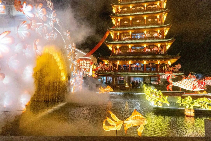 “三河明月夜”亮化效果。方妍摄