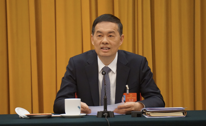 ▲全国人大代表、江苏省省长刘小涛（何强 摄）