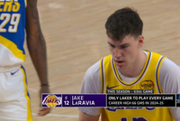 已63场！拉拉维亚成本赛季湖人唯一全勤球员 生涯纪录是上季66场