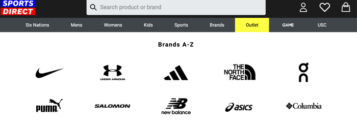 图片来源：Sports Direct官网截图