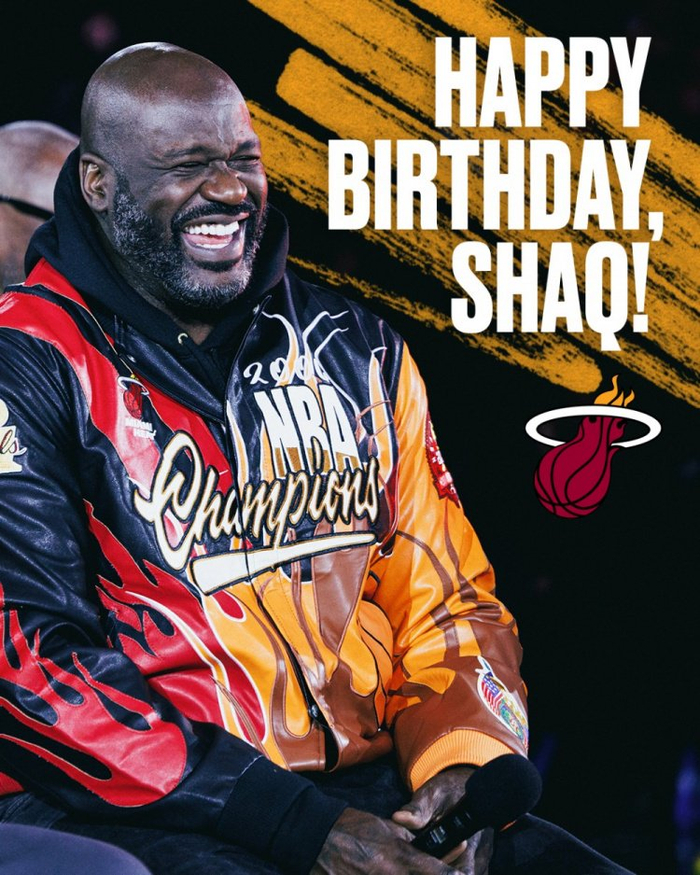 直播吧3月7日讯 今天是热火名宿奥尼尔的54岁生日，热火官方社媒更新奥尼尔海报祝福球队名宿生日快乐。