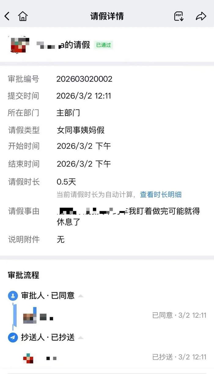 ▲Chelsea的月经假申请。 受访者供图