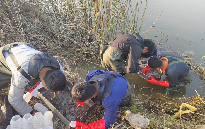 黄河口水质水生态监测中心人员开展黄河口门附近底栖生物调查