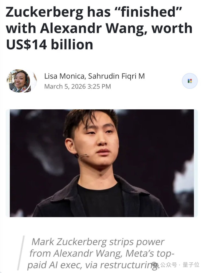 这篇文章称，扎克伯格已经对以140亿美元聘请来的一号位失去了信心，王已经开始被边缘化。