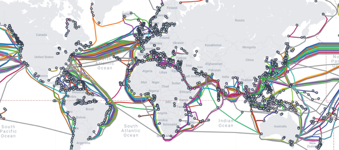 ▲2025年全球海底光缆分布图，图源：TeleGeography