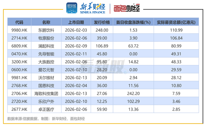 图1：2026年2月港交所上市新股