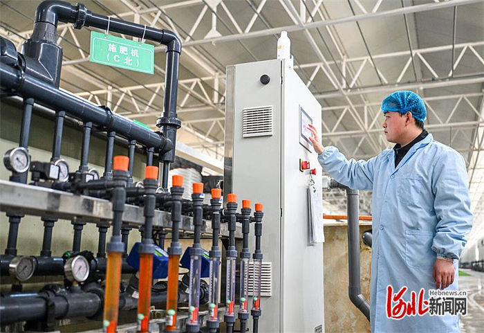 3月10日，雄安智慧农业科技园技术人员在调试施肥机。