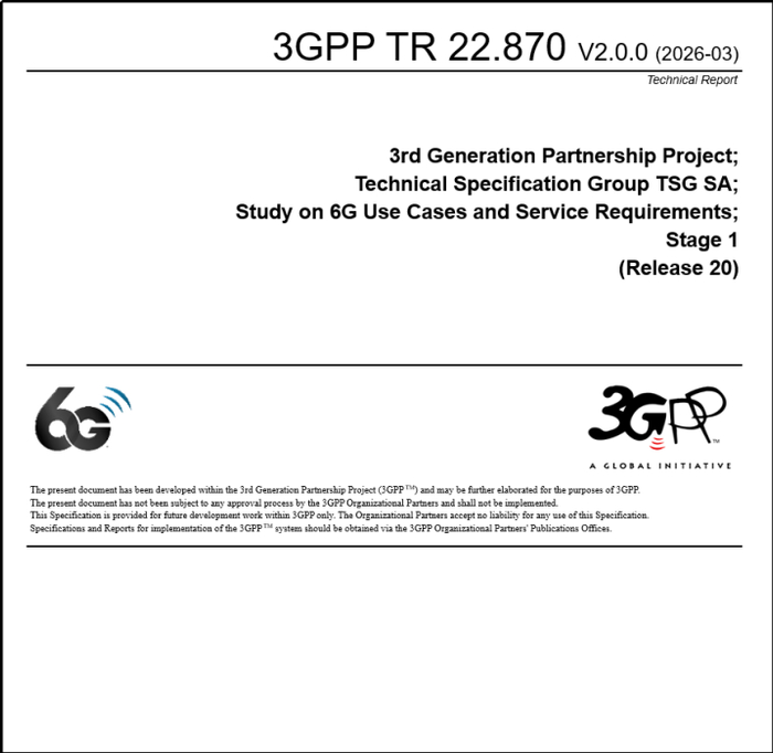 图1：《6G场景用例与业务需求》TR 22.870封面