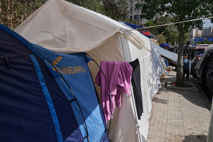 △当地时间3月15日，流离失所的黎巴嫩民众搭建的帐篷