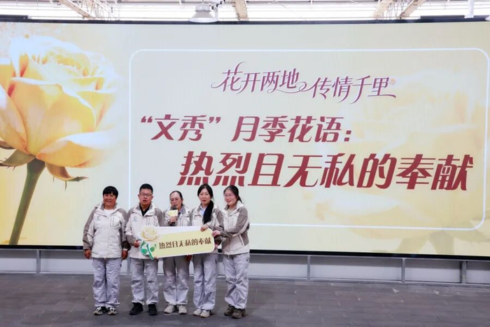 云南省农业科学院花卉研究所蔡艳飞团队发布“文秀”月季花语（3月18日摄）。新华网 赵普凡 摄