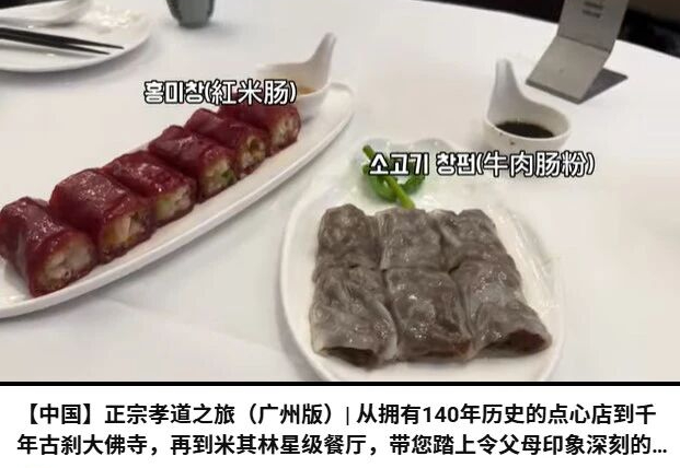 △韩国网友发布的“正宗孝道之旅（广州版）”从陶陶居早茶开始。（图/网络截图）