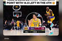 和科比一样都是在剩余14.8秒的情况下得到第60分！东契奇转发
