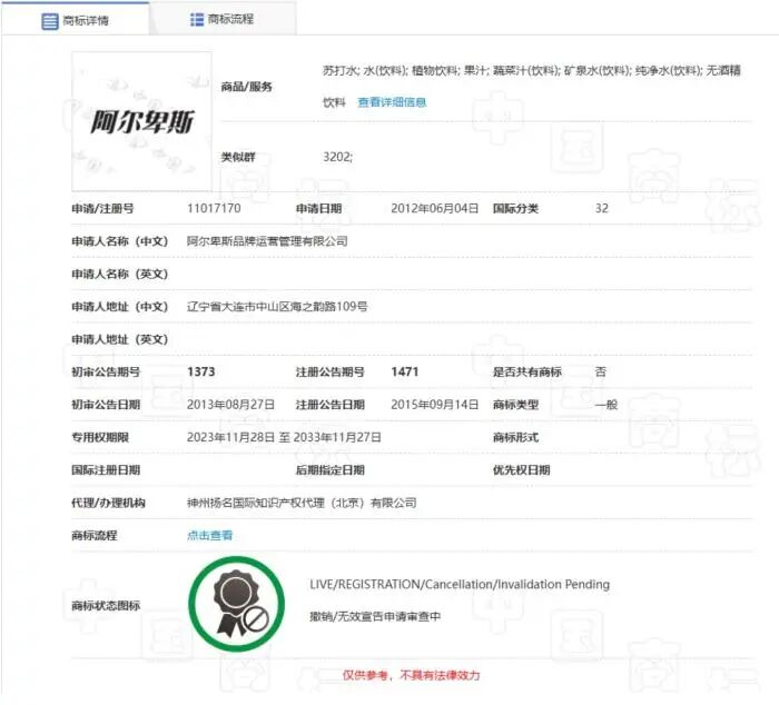  “阿尔卑斯”商标信息截图
