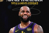 湖人官方晒海报祝贺詹姆斯：NBA常规赛出场次数最多的球员