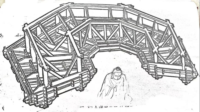 应县木塔暗层平坐结构示意图。