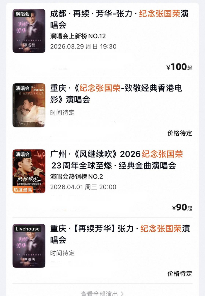 售票平台的“纪念张国荣”演唱会