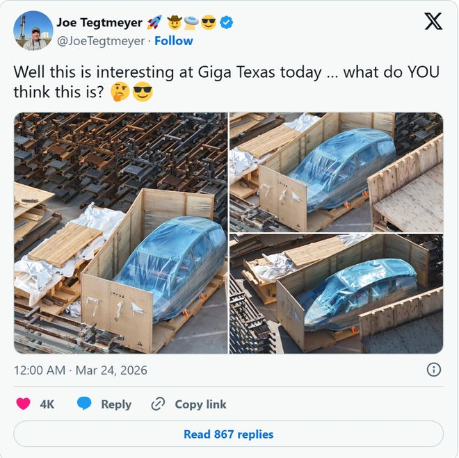 ▲博主拍到特斯拉得克萨斯州工厂惊现全新车型