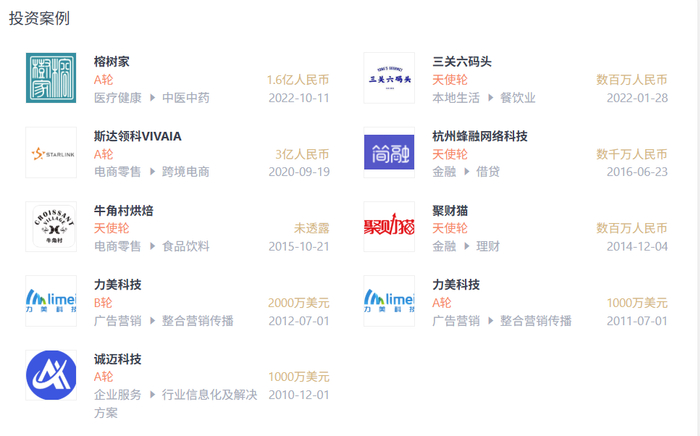 赵涛投资代表案例 图源：IT桔子