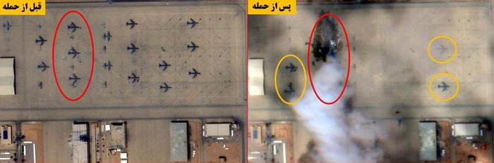 伊朗公布沙特美军基地遭打击前后对比图 多架加油机被毁_乐游天下