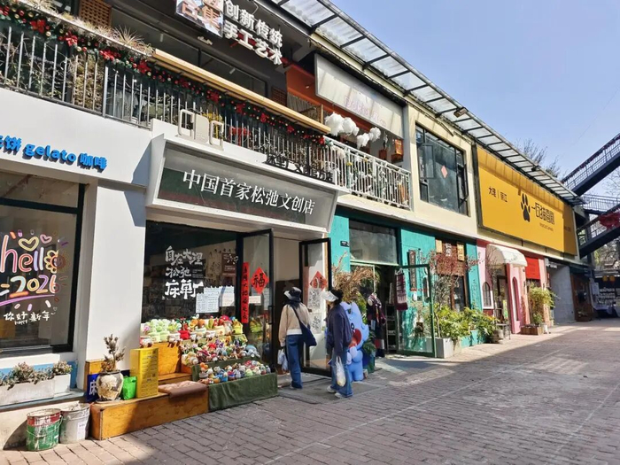 大理床单厂艺术创业街区里各类文创店铺吸引游客前来。李丽 摄