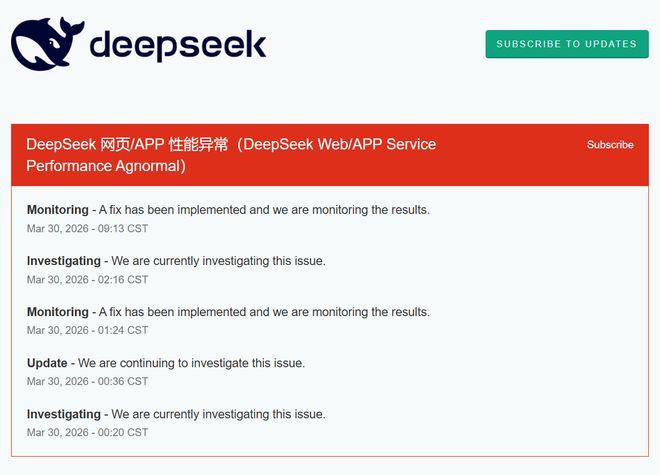  DeepSeek官方服务状态网站截图