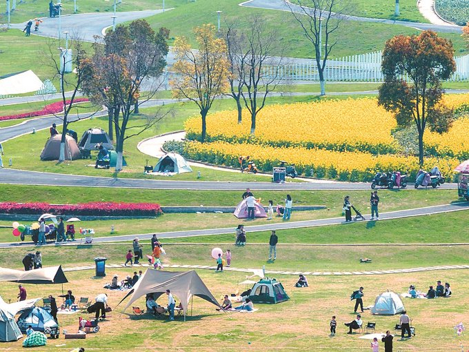 3月29日，市民在南通市崇川区滨江油菜花海中感受春光。 许丛军 摄 （视觉江苏网供图）