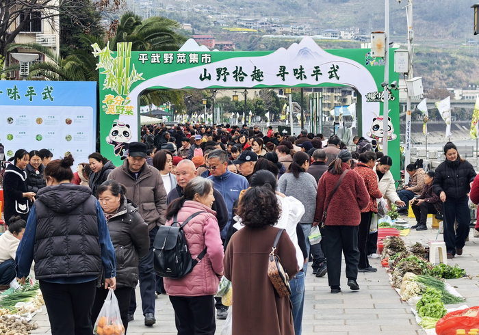 热闹的平武野菜集市。（平武县委宣传部供图）