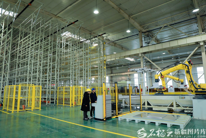 在新疆大道实业投资有限公司，冲压模具共享中心工作人员查看设备自动化运行情况（资料图）。图/新疆大道实业投资有限公司提供