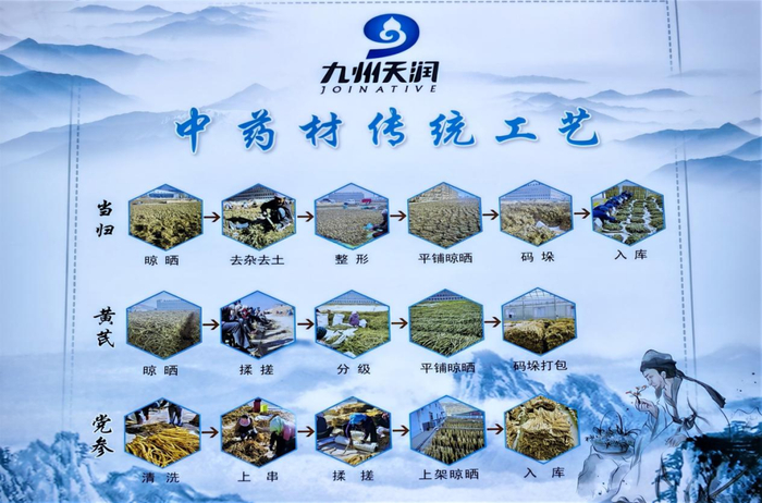 图为九州天润中药材有限公司中药材传统工艺流程图