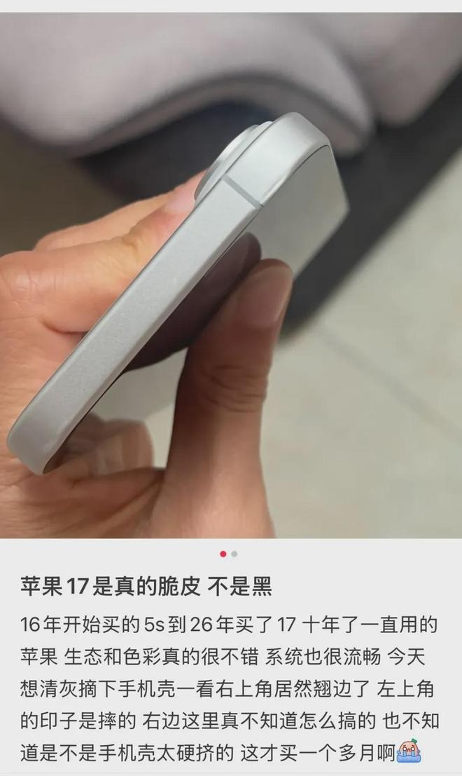 iPhone 17被指“脆皮”。（图/小红书）