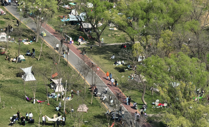 游客在沁河沿岸露营、散步。王洪超摄
