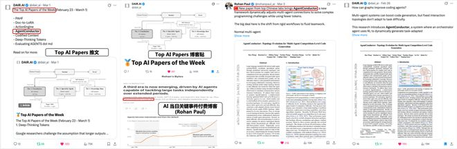 图 2.AgentConductor 得到 DAIR.AI 与 Rohan Paul 等账号推荐