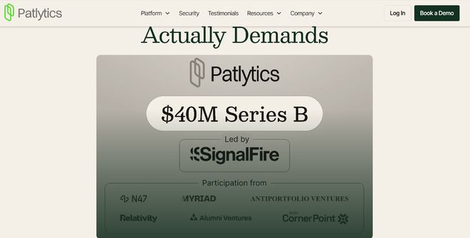 ▲Patlytics官网宣布融资的公告截图（图源：Patlytics）