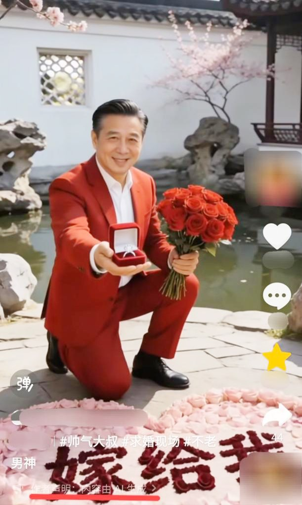     ▶“AI霸总”在视频中跪地求婚。 （网络截图）