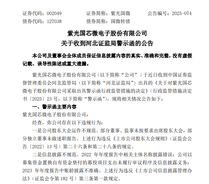 图3：紫光国微收监管函公告