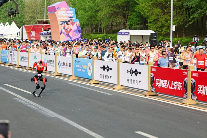 2026北京亦庄半程马拉松暨人形机器人半程马拉松，闪电机器人在比赛中。本报记者  张武军 摄