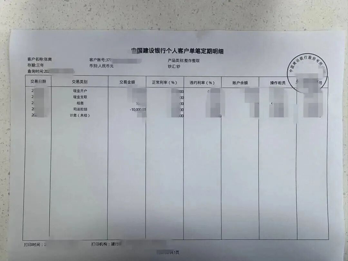 △被司法扣划1万元 受访者供图