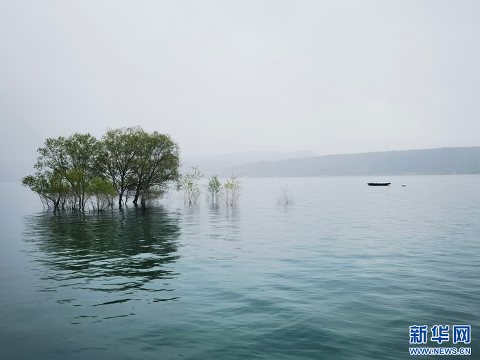 烟雨笼罩的魏家坡，恍如江南水墨间。新华网发（黄文新摄）