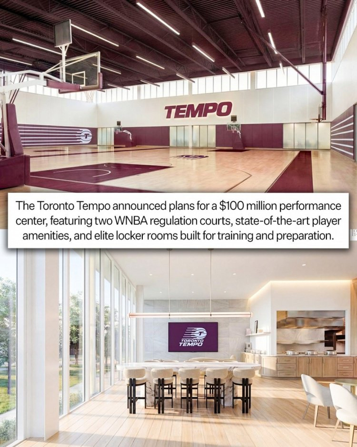 直播吧4月22日讯 美媒Front Office Sports报道，WNBA新军多伦多节奏队公布了球队新训练中心的效果图。